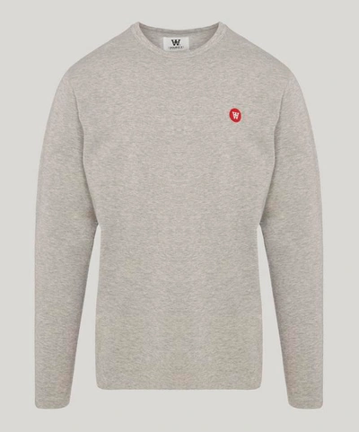 Wood Wood Mel Small Aa Logo Long Sleeve Cotton T-shirt In Grey Melange