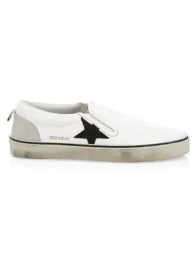 Golden Goose Hanami Leather Slip-on Sneakers In White Black