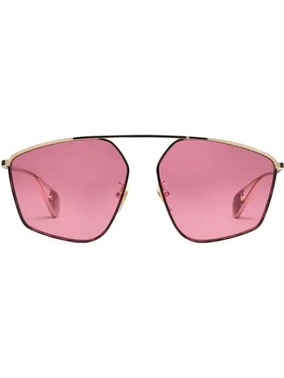 Gucci Specialized Fit Square-frame Sunglasses In 8866 Gold/pink