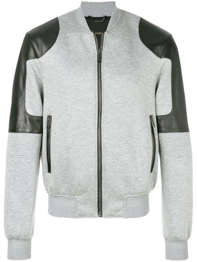 Versace Leather Trimmed Bomber Jacket In Grey
