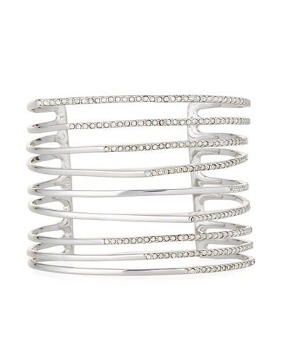 Alexis Bittar Multi-row Silvertone Crystal Origami Cuff Bracelet