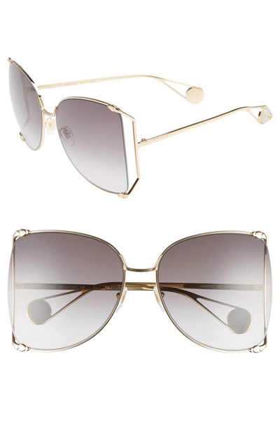 Gucci Oversized Metal Butterfly Sunglasses, Gold/gray
