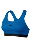 Nike 'pro Classic' Dri-fit Padded Sports Bra In Signal Blue/ Black/ Black