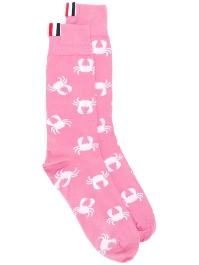 Thom Browne Crab Icon Mid Calf Socks In Pink