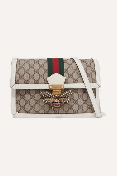 Gucci Queen Margaret Medium Leather-trimmed Printed Coated-canvas Shoulder Bag In Beige