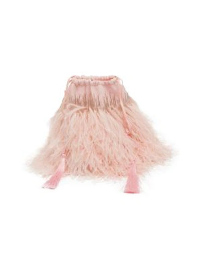 Attico Allover Ostrich Feather Mini Pouch In Pink