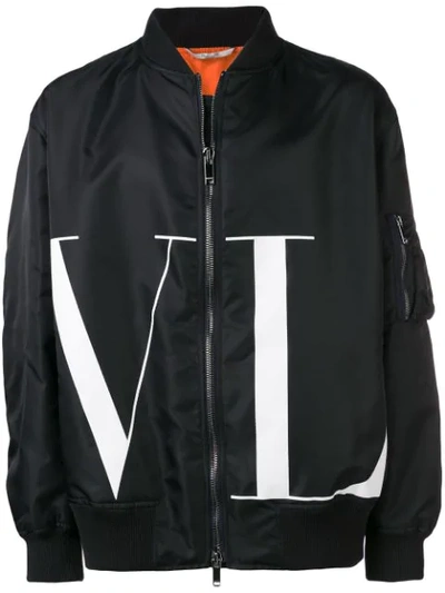 Valentino Oversized Logo-print Shell Bomber Jacket In Blue