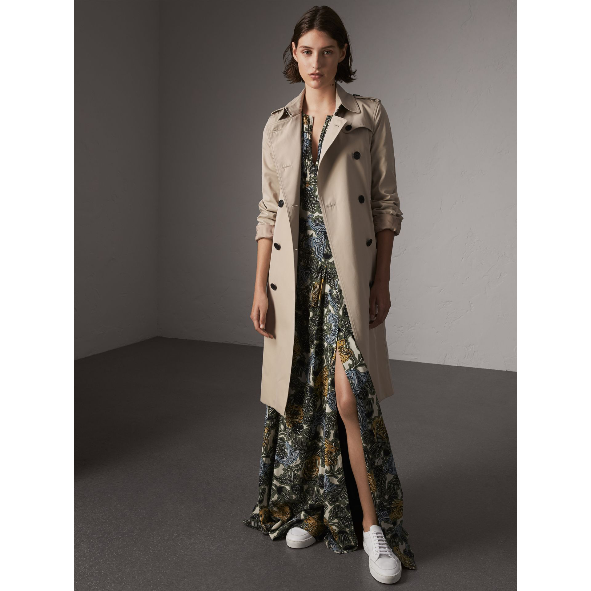 Extra-long Trench Coat In Stone 