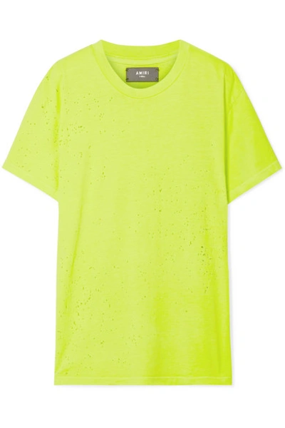 Amiri Shotgun Distressed Supima Cotton-jersey T-shirt In Yellow