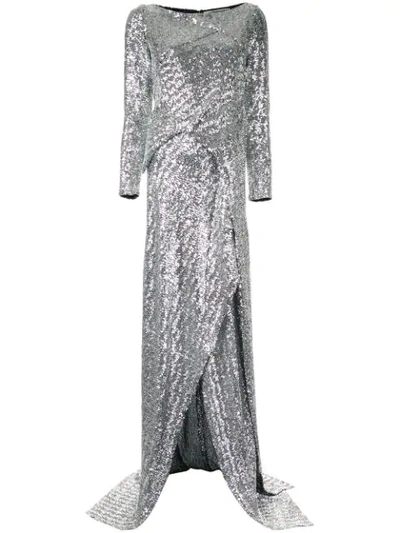 Roland Mouret Sequined Tulle Gown In Silver