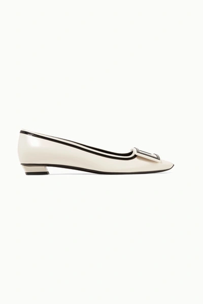 Roger Vivier Belle Vivier Graphic Patent-trimmed Leather Flats In White