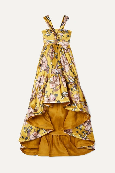Silvia Tcherassi Búgula Asymmetric Floral-print Silk-blend Satin Maxi Dress In Yellow