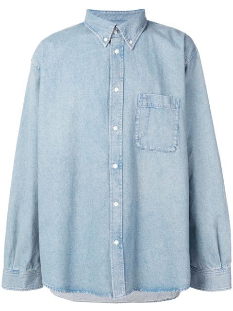 Balenciaga Oversized Back Logo Cotton Denim Shirt In Blue | ModeSens