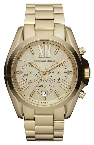 Michael Kors Unisex Chronograph Bradshaw Gold-tone Stainless Steel Bracelet Watch 43mm Mk5605 In No Color