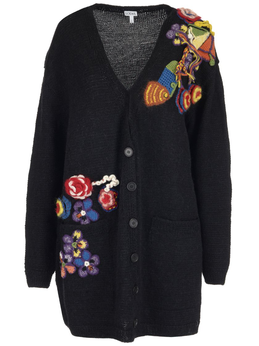 Loewe Oversized Floral Embroidered Cardigan In Black | ModeSens