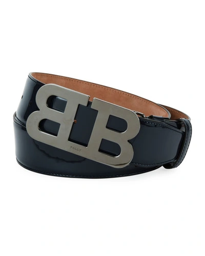 Bally Mirror B Patent Leather Belt, Black