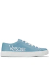 Versace Logo Embroidered Sneakers In Blue