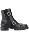 Jimmy Choo Hank Crystal Buckle Leather Combat Boots In Black