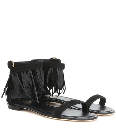 Tod's Sandals In Suede In Black
