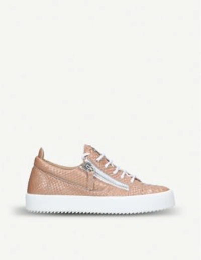 Giuseppe Zanotti Nicki Low-top Python-embossed Leather Trainer In Nude