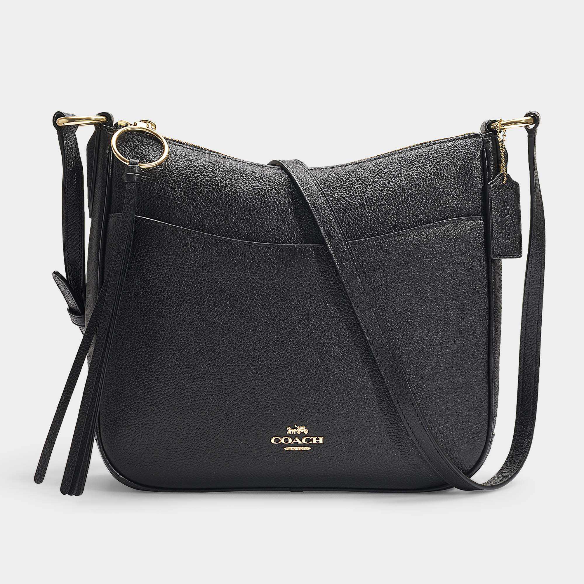 coach polished pebble leather chaise crossbody black