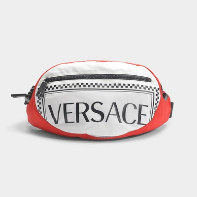 Versace | 90's Vintage Logo Oval Belt Bag In Black, Red And White Nylon