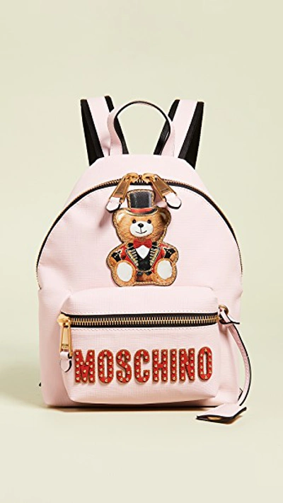 Moschino Teddy Bear Logo Backpack In Pink