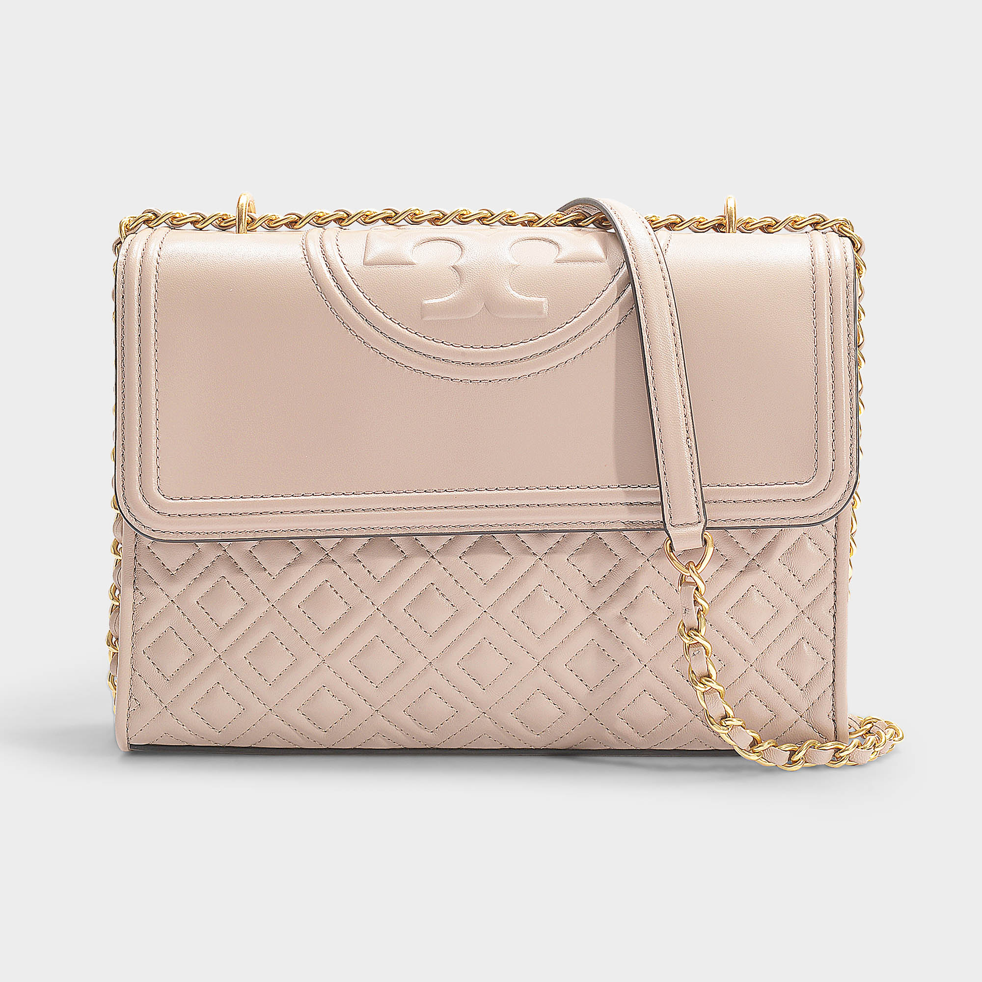 Tory Burch Fleming Convertible Shoulder Bag In Light Taupe Calfskin