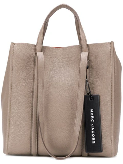 Marc Jacobs The Tag Small Grey Grained Leather Tote In Beige