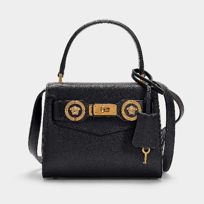 Versace Icon Leather Top Handle Shoulder Bag In Black/ Tribute Gold