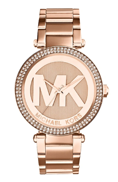 Michael Kors Parker Logo Dial Bracelet Watch, 39mm In Rose