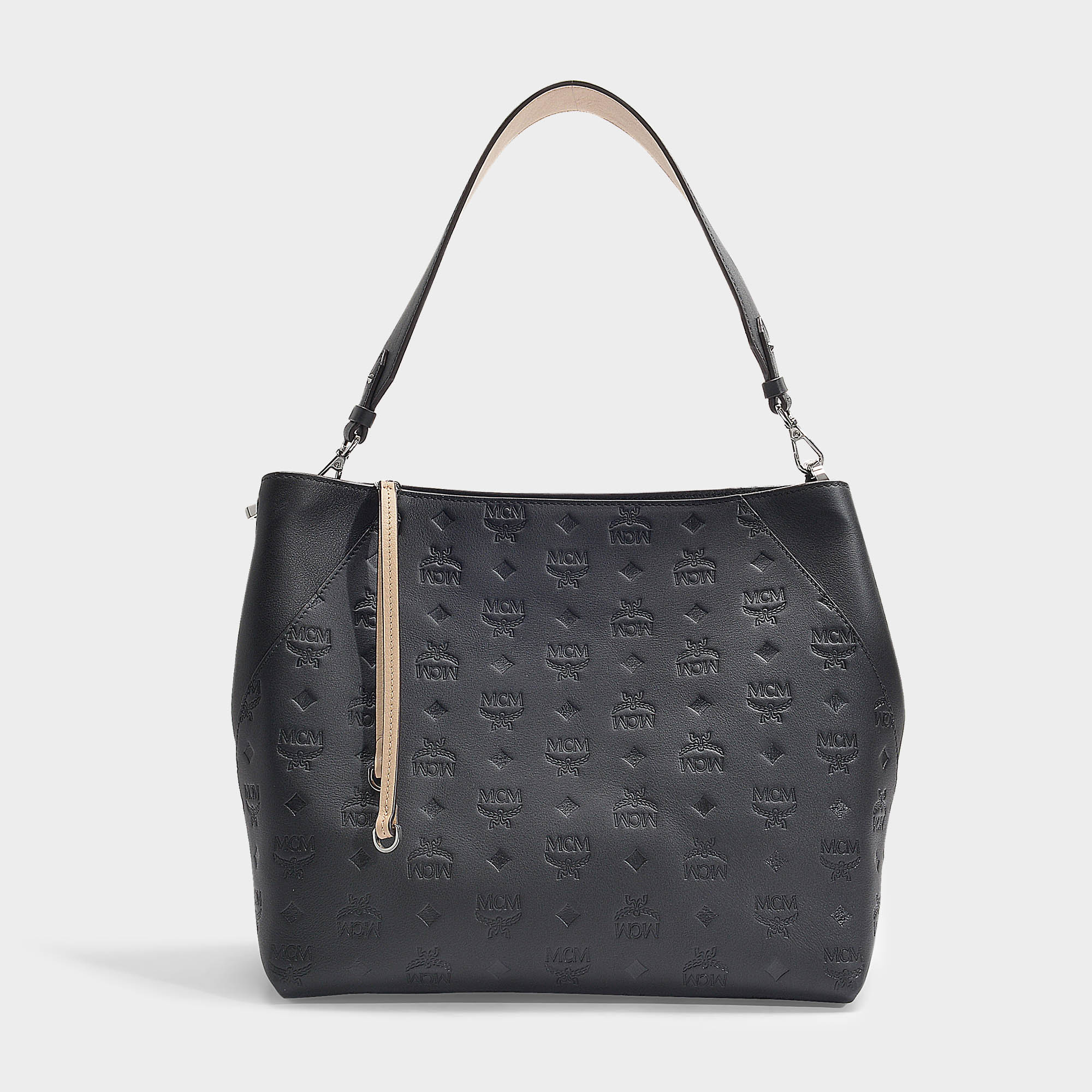 Mcm | Klara Monogrammed Leather Hobo Medium Bag In Black Leather | ModeSens