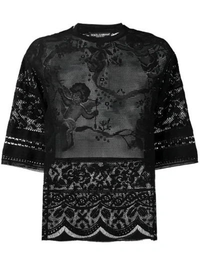 Dolce & Gabbana Dolce And Gabbana Black Lace Embroidered T-shirt