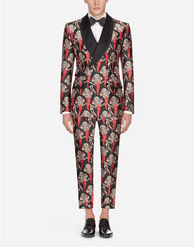 Dolce & Gabbana Casinò Tuxedo Suit In Printed Silk Mikado In Multi-colored