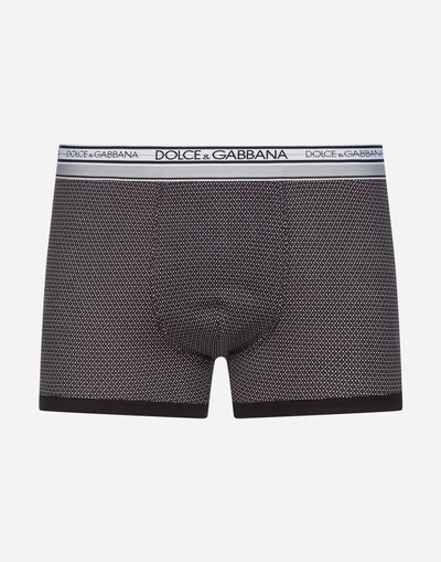 Dolce & Gabbana Micro-design Printed Boxers In Cotton Jersey In Multi-colored (black And White)