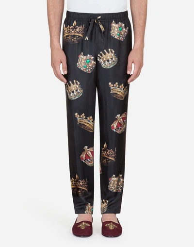 Dolce & Gabbana Pajama Pants In Printed Silk In Black