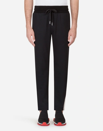 Dolce & Gabbana Jogging Trousers In Cotton With Branded Label In Black