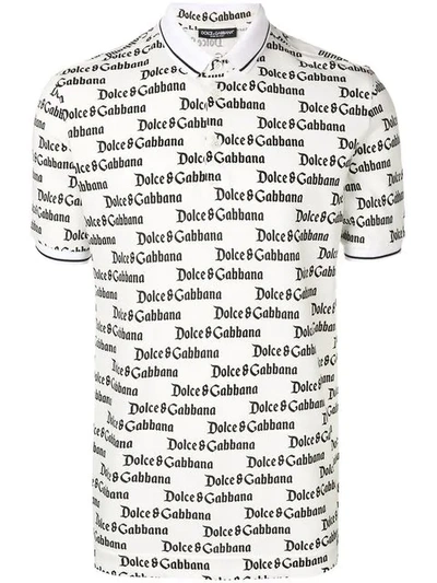 Dolce & Gabbana Men's Allover Logo Polo Shirt In White