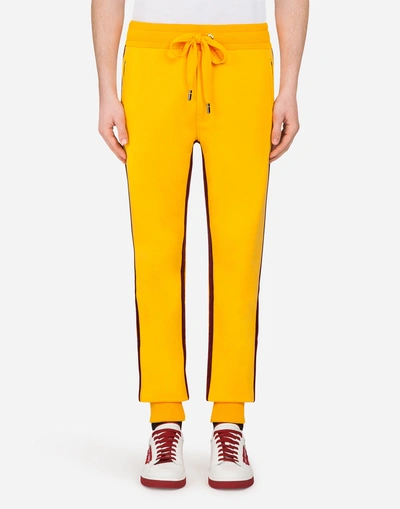 Dolce & Gabbana Cotton Jogging Pants With Patches In Yellow