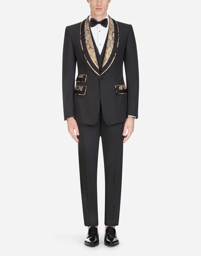 Dolce & Gabbana Casino Tuxedo Suit In Micro Design Jacquard In Black