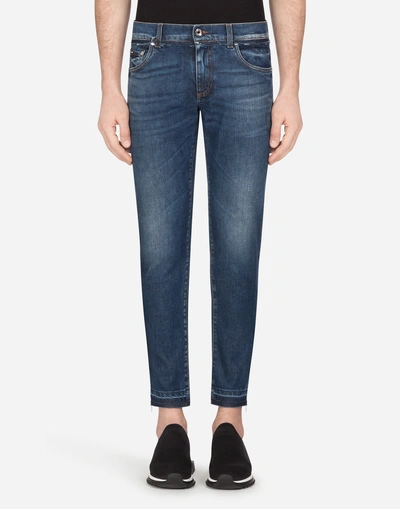 Dolce & Gabbana Skinny Fit Stretch Jeans With Patch In Blue