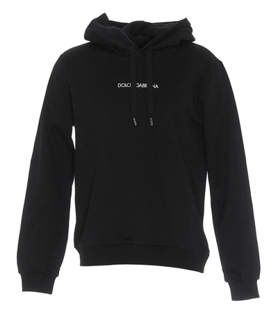 Dolce & Gabbana Cotton Sweatshirt With Embroidery And Hood In Black