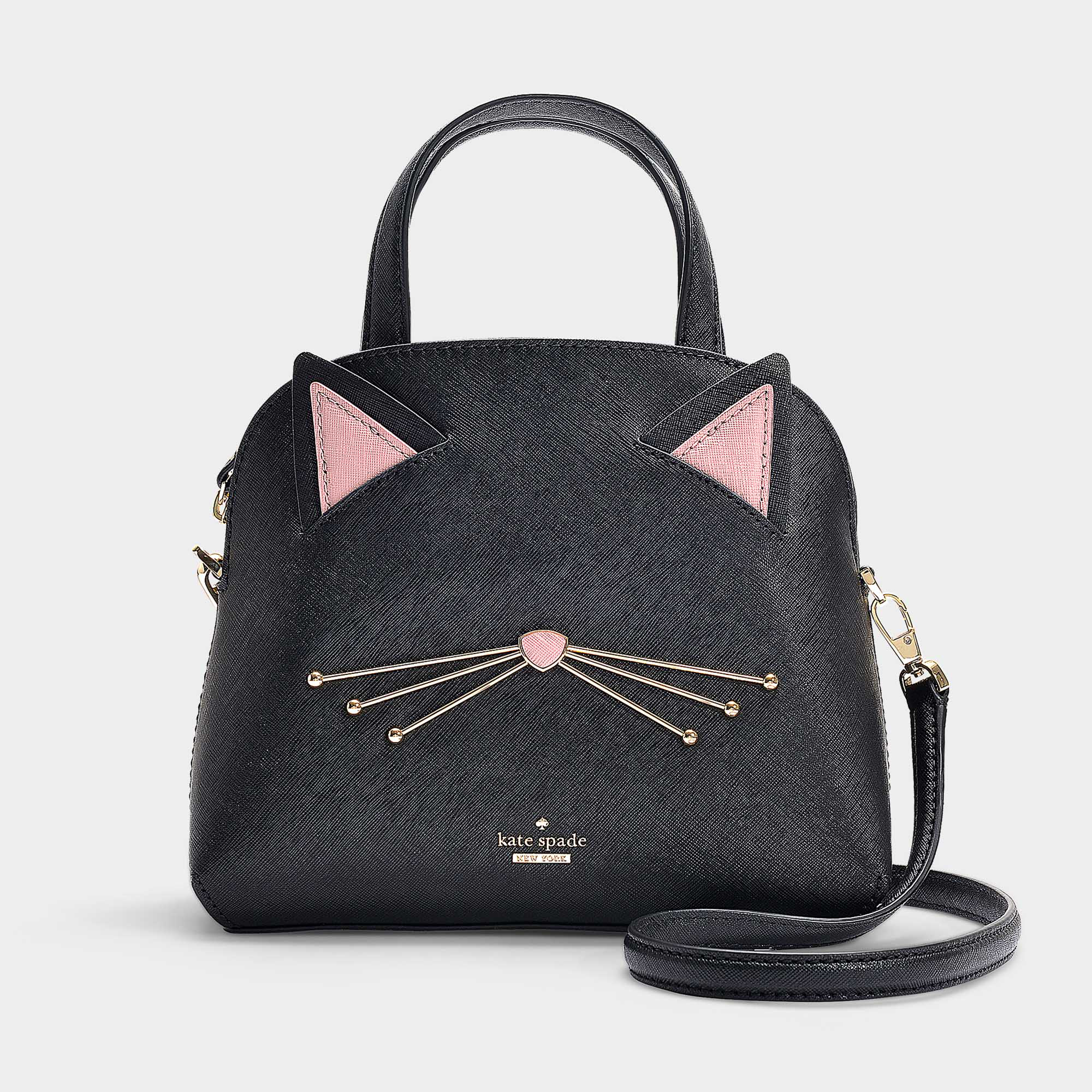 Kate Spade New York Lottie Cat's Meow Small Bag In Black Saffiano
