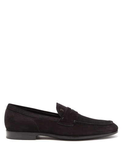 Tod's Suede Penny Loafers In Black