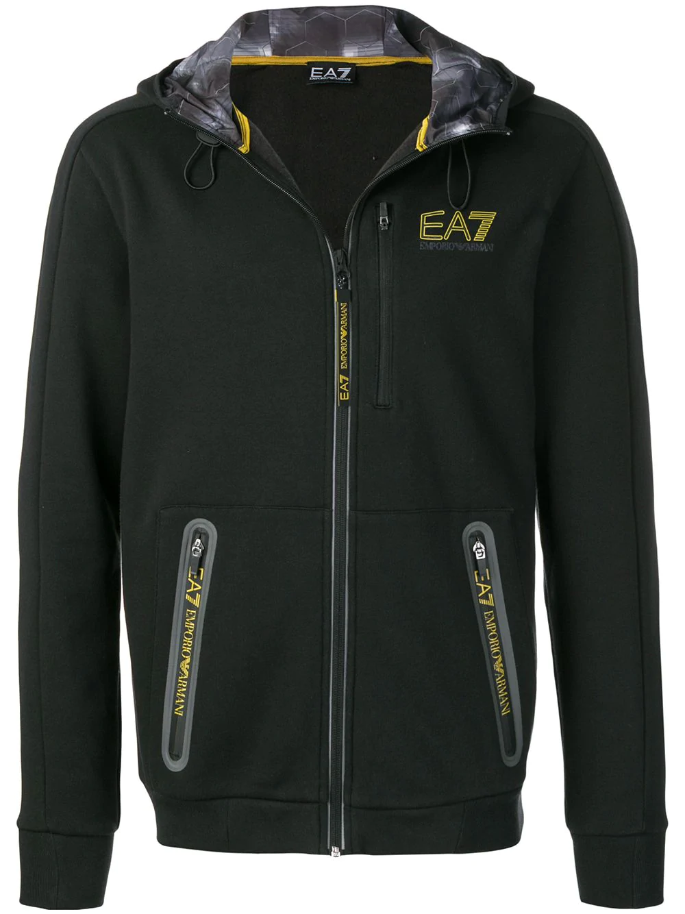 Ea7 Emporio Armani Logo Print Hooded Jacket - Black | ModeSens