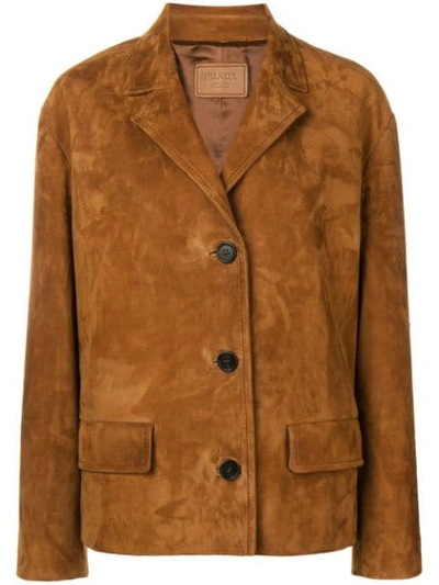 Prada Classic Leather Jacket In Brown