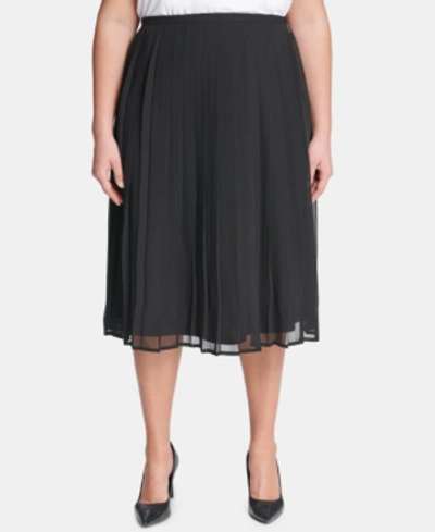 Calvin Klein Plus Size Pleated A-line Skirt In Black