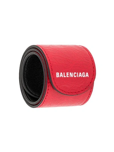 Balenciaga Leather Snap Bracelet In Red