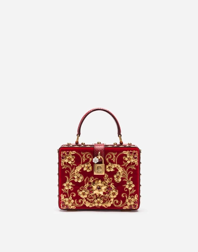 Dolce & Gabbana Velvet Dolce Box Bag With Embroidery And Appliqués In Red