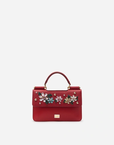 Dolce & Gabbana Sicily Mini Bag In Dauphine Calfskin With Embroidery In Red